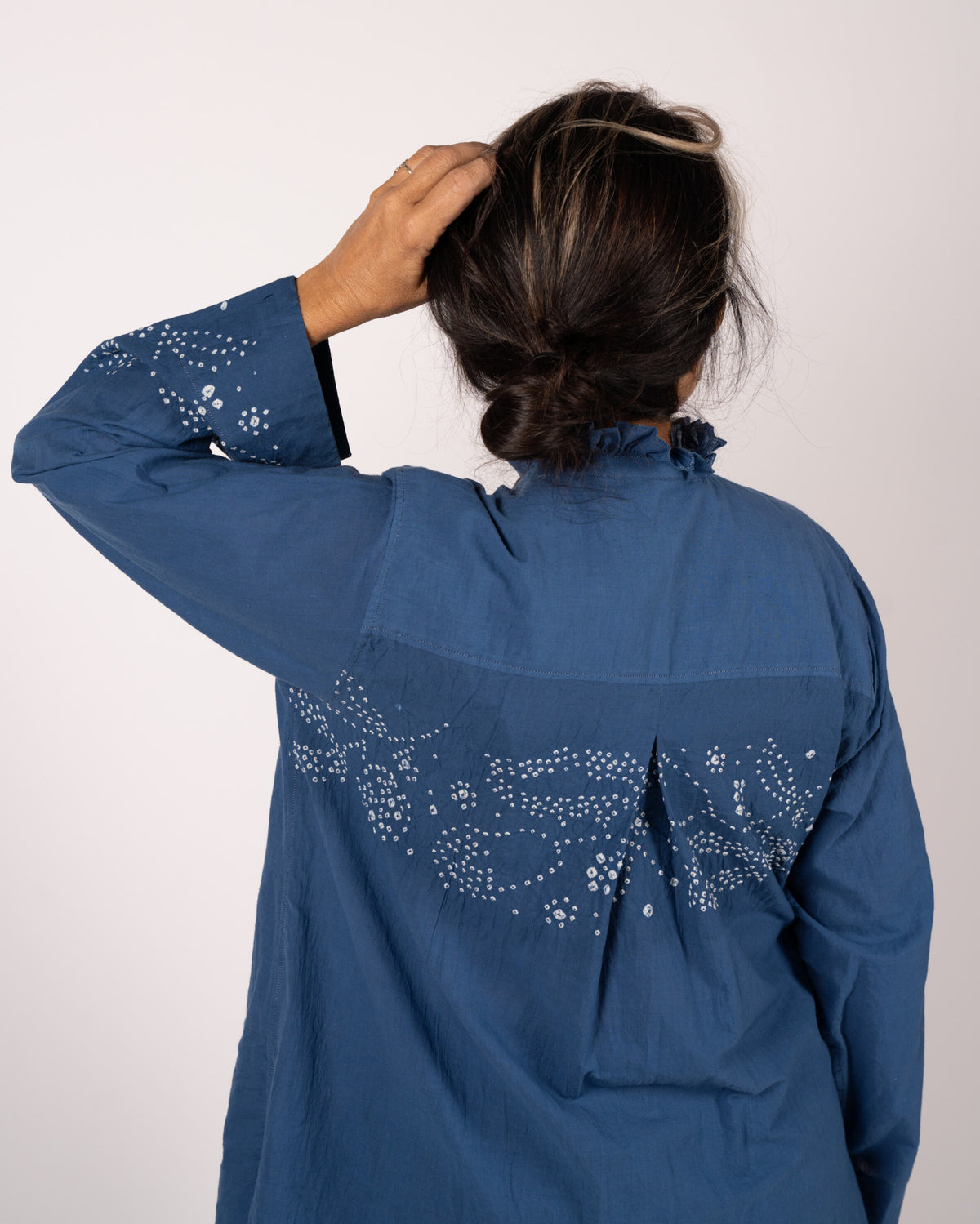 Blue Silk Shibori Blouse by Injiri