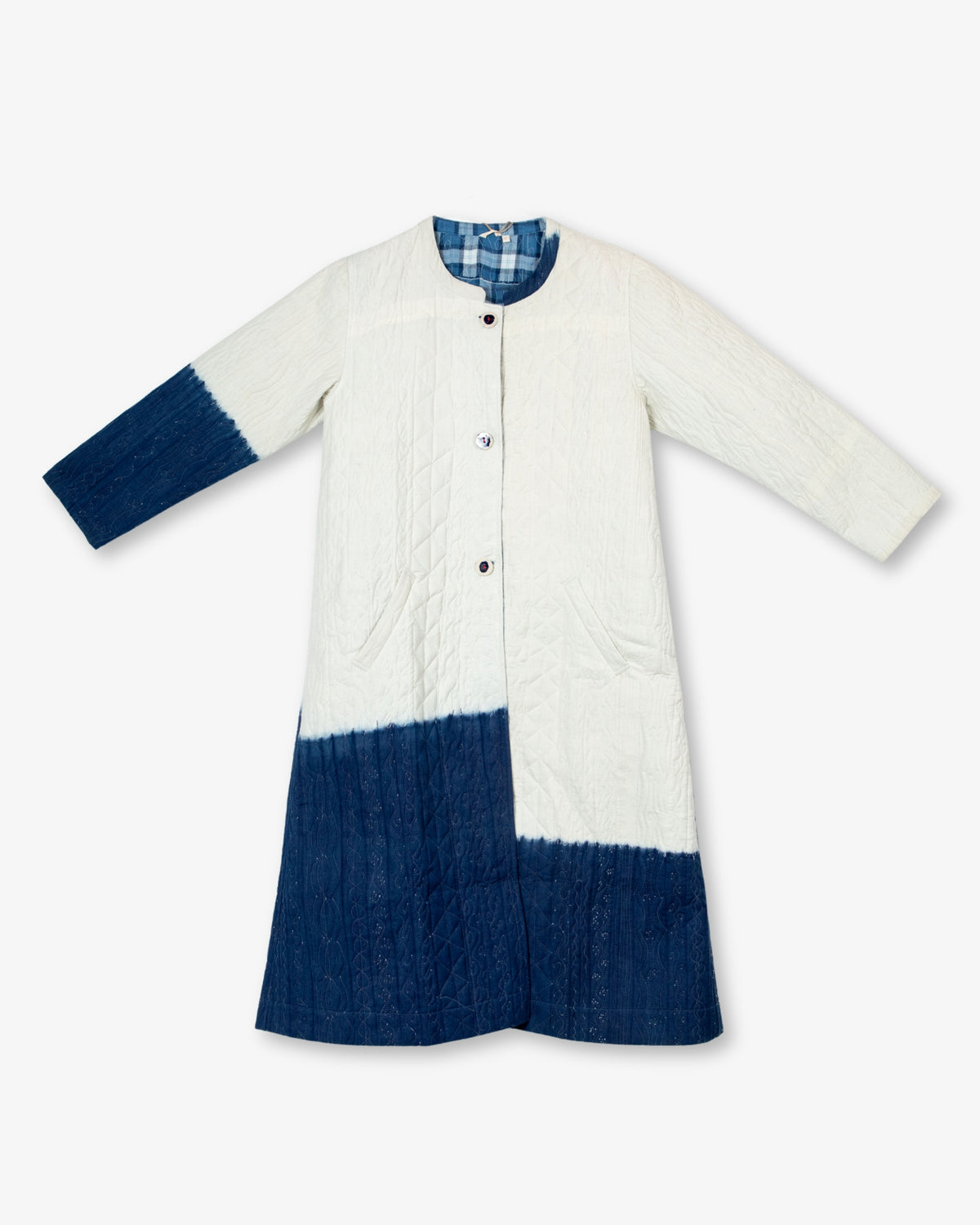 White and Blue Quilted Jacket by Injiri