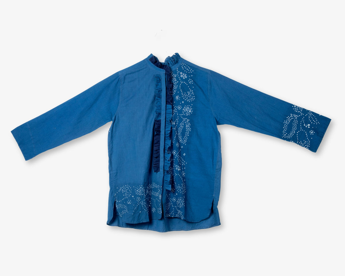 Blue Silk Shibori Blouse by Injiri