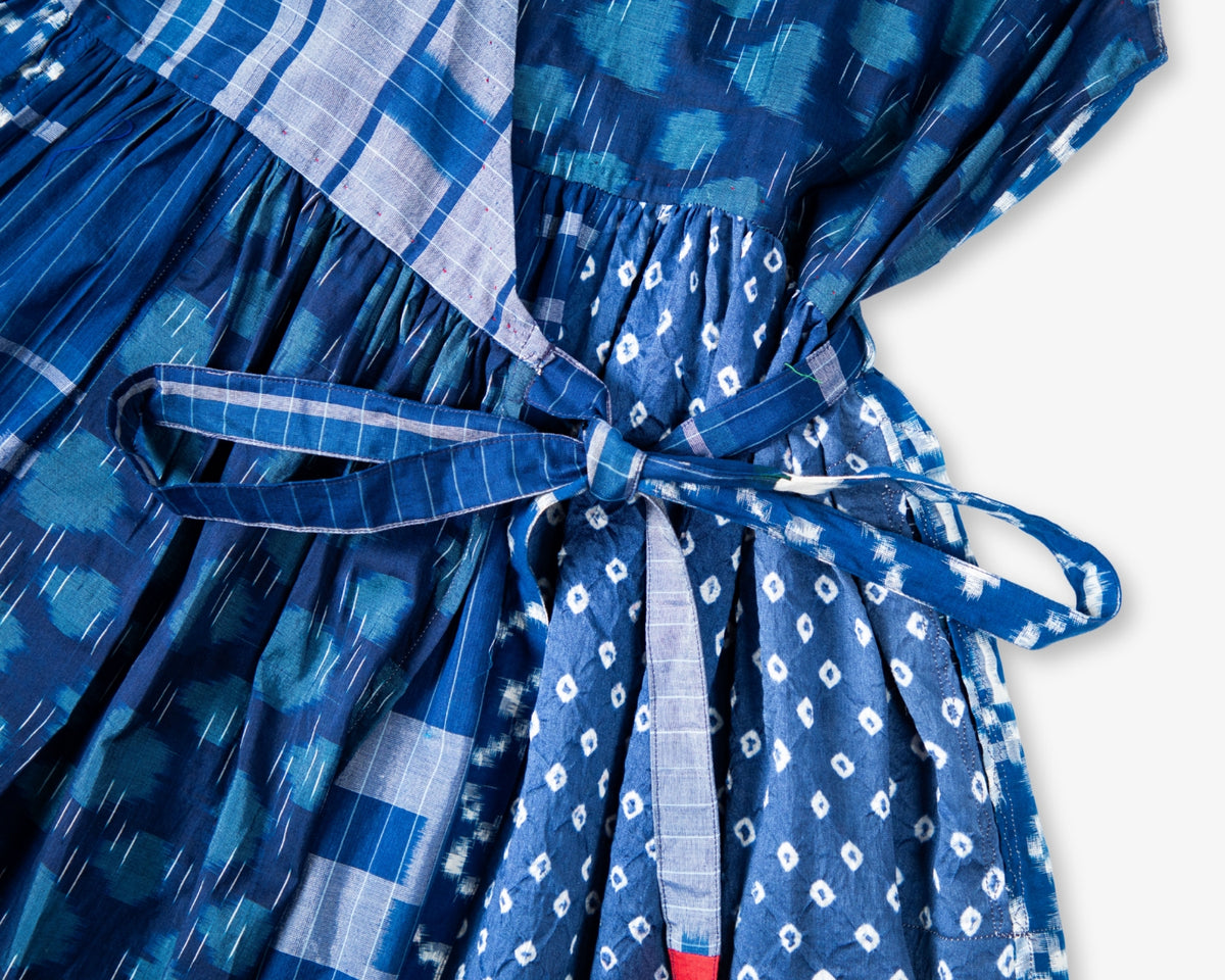 Blue Ikat and Shibori Patchwork Dress