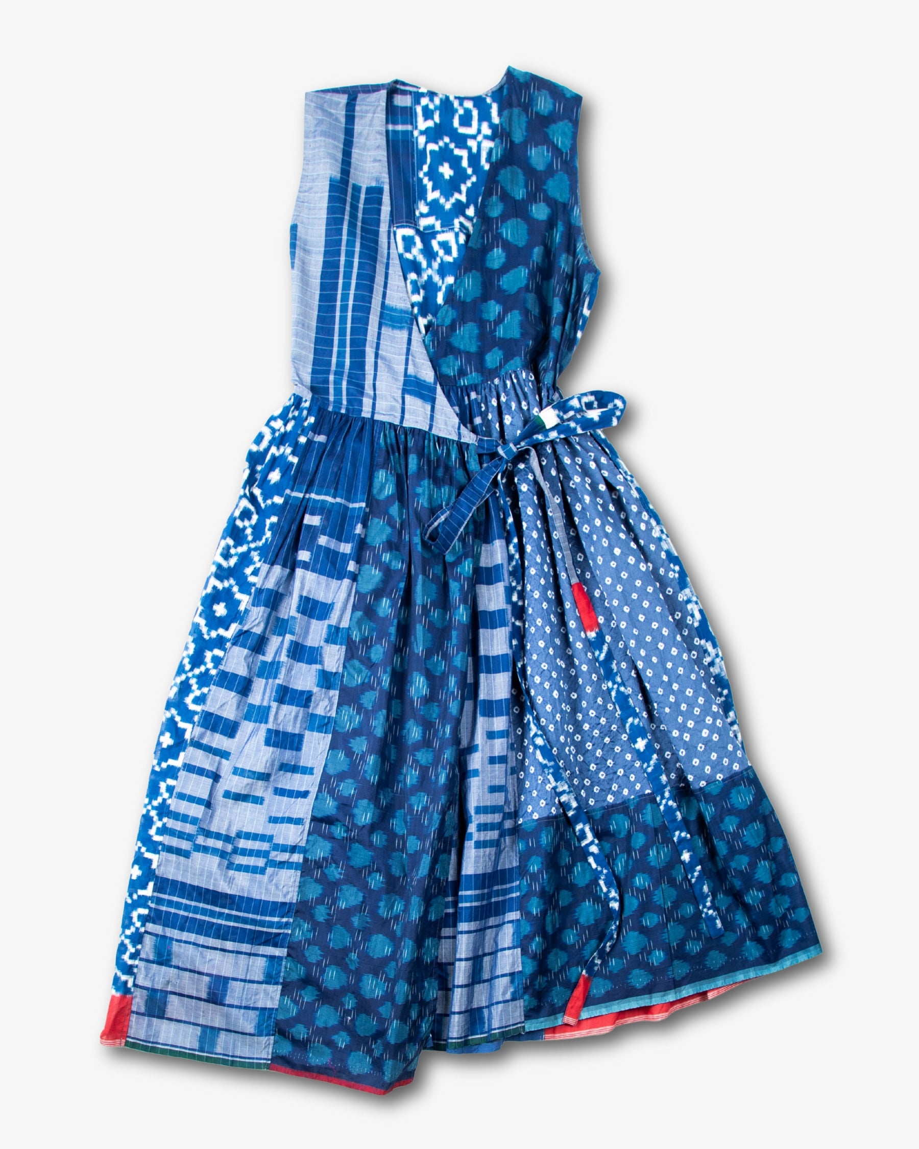 Blue Ikat and Shibori Patchwork Dress - Tatter Blue Ikat and Shibori Patchwork Dress - Tatter