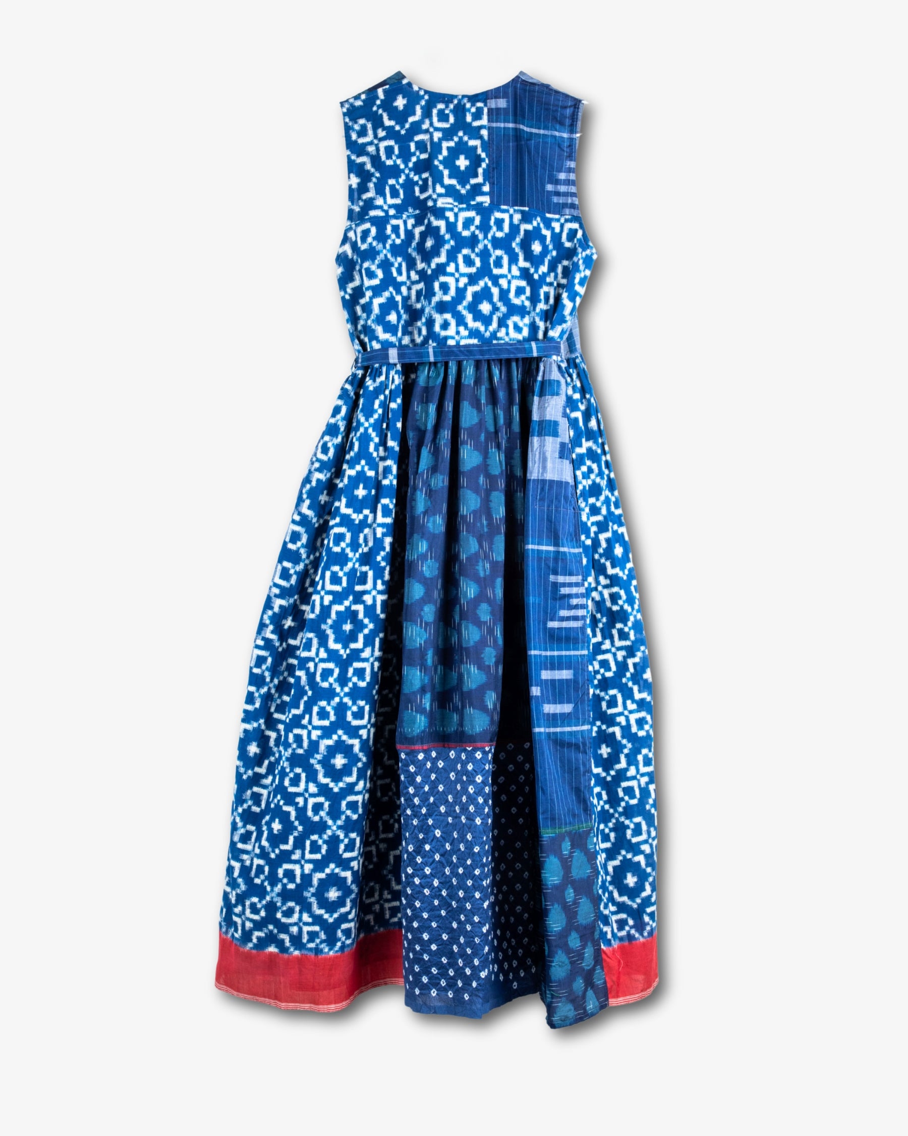 Blue Ikat and Shibori Patchwork Dress - Tatter Blue Ikat and Shibori Patchwork Dress - Tatter