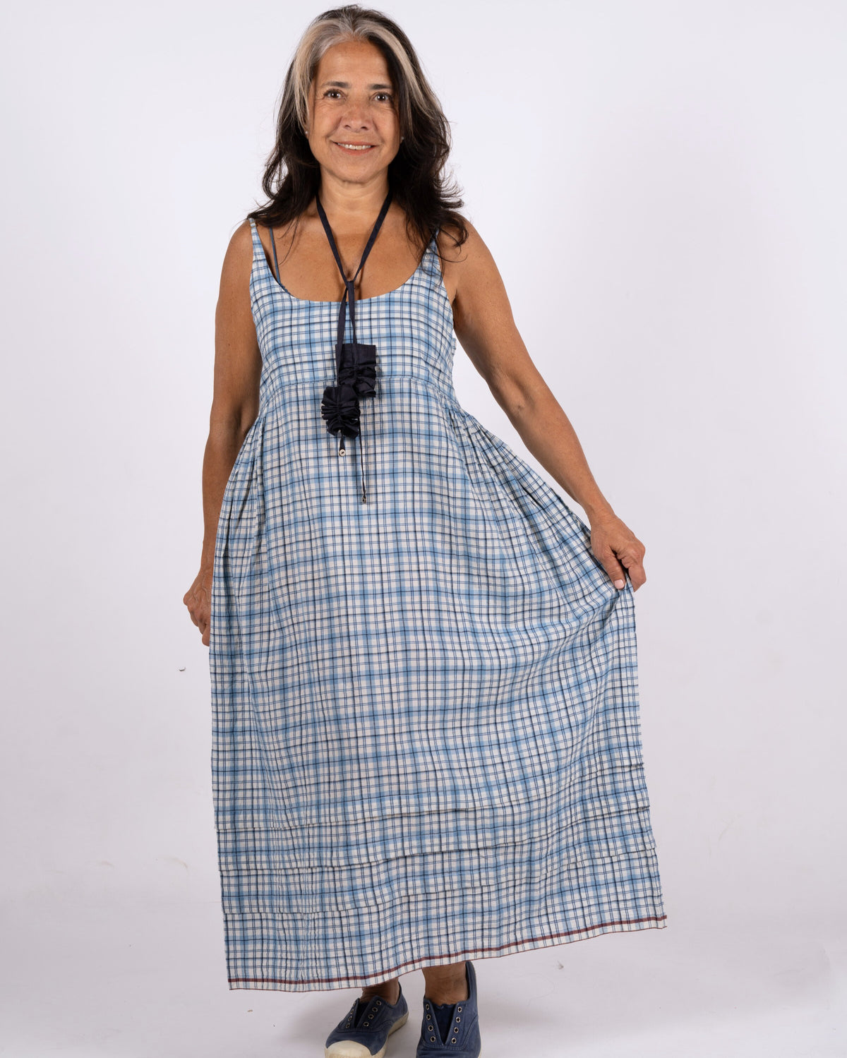Blue Plaid Cotton Slip by Injiri