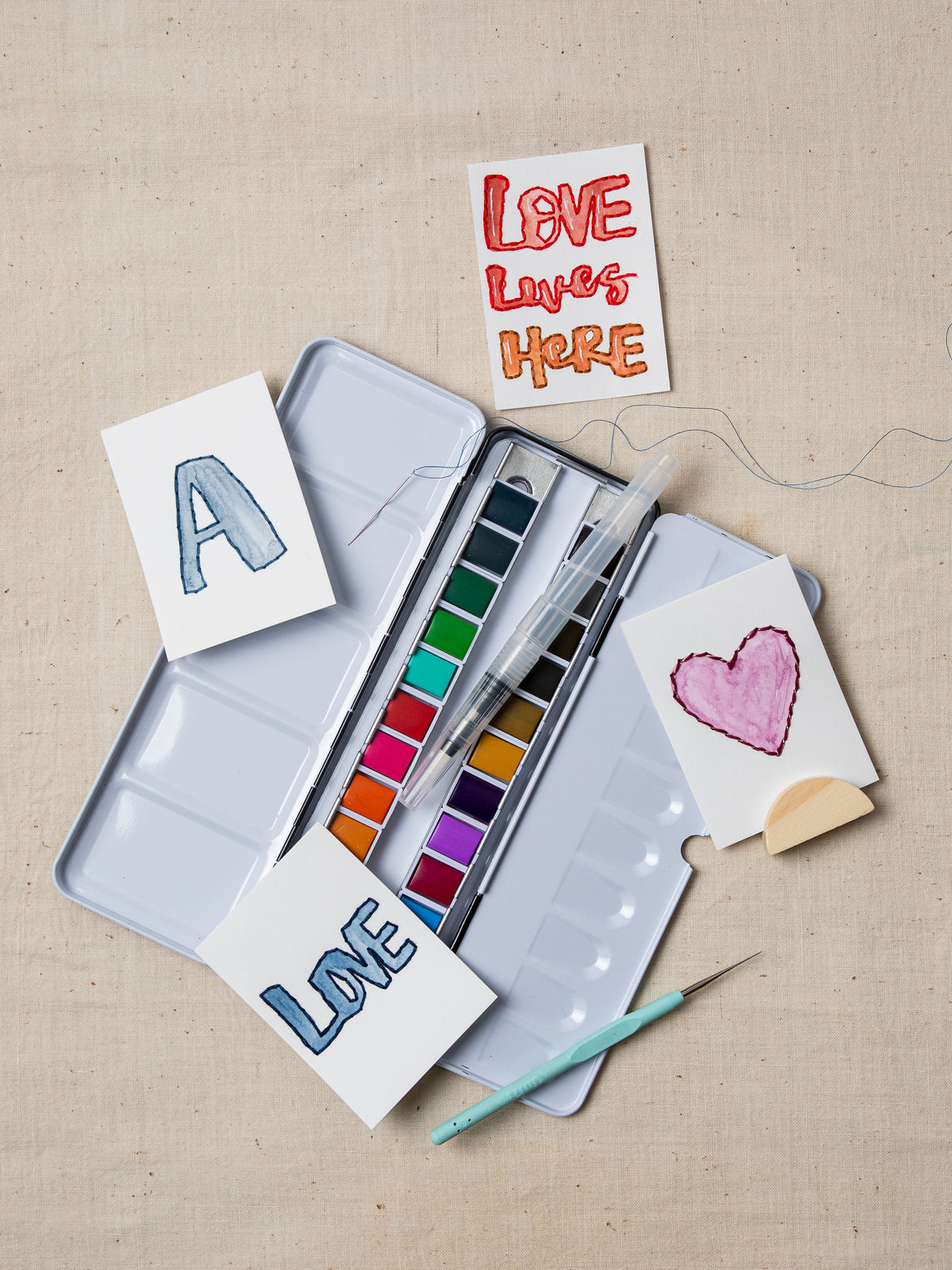 Brush-Lettered & Hand-Stitched Valentines