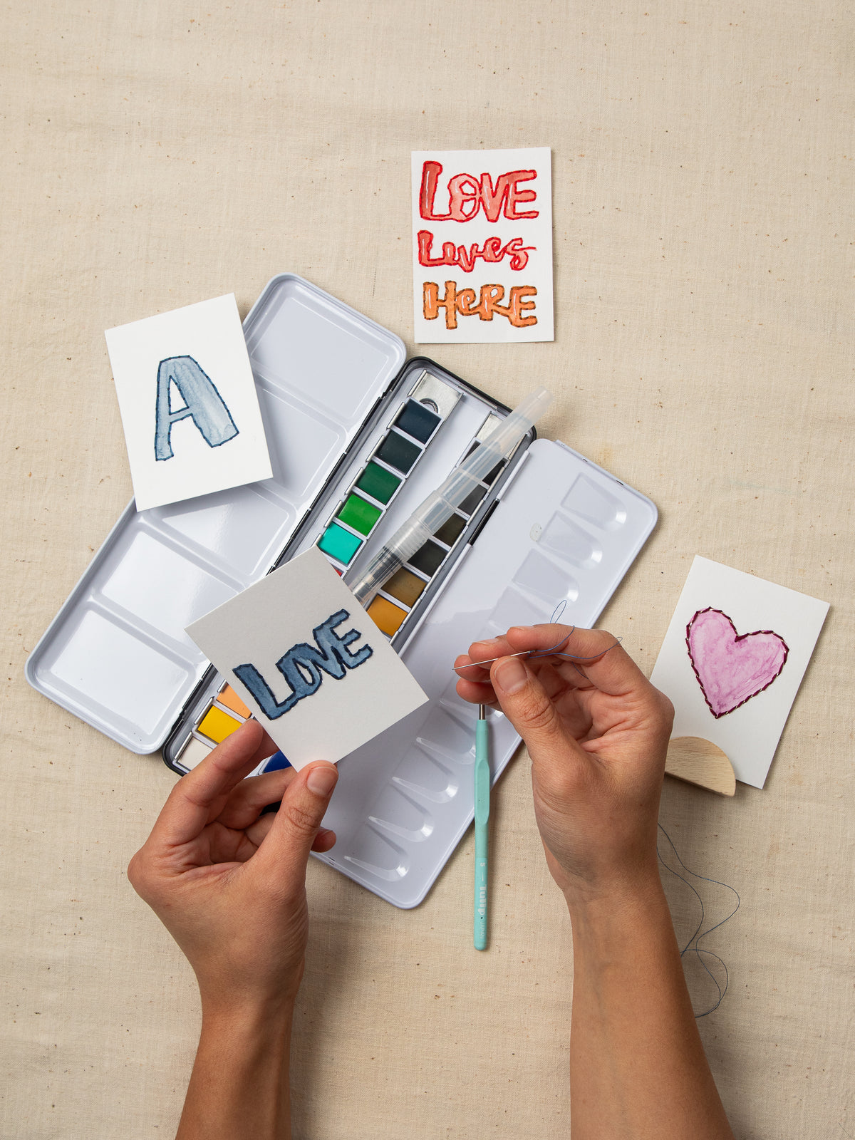 Brush-Lettered & Hand-Stitched Valentines