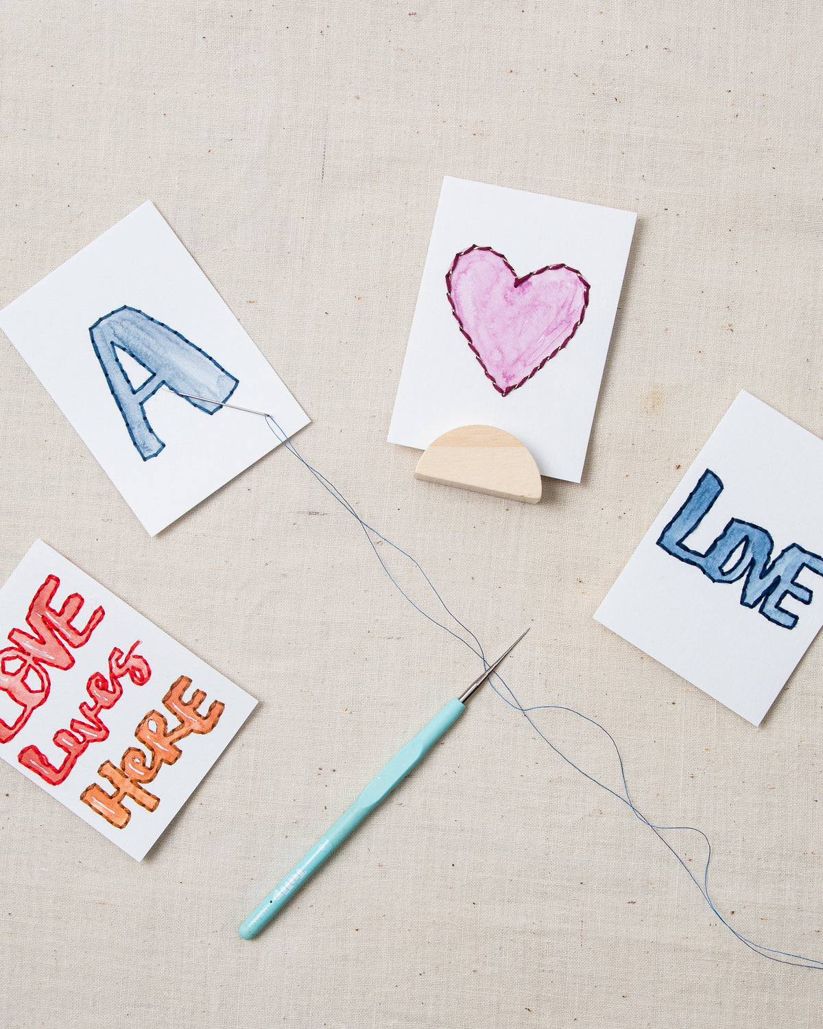 Brush-Lettered & Hand-Stitched Valentines