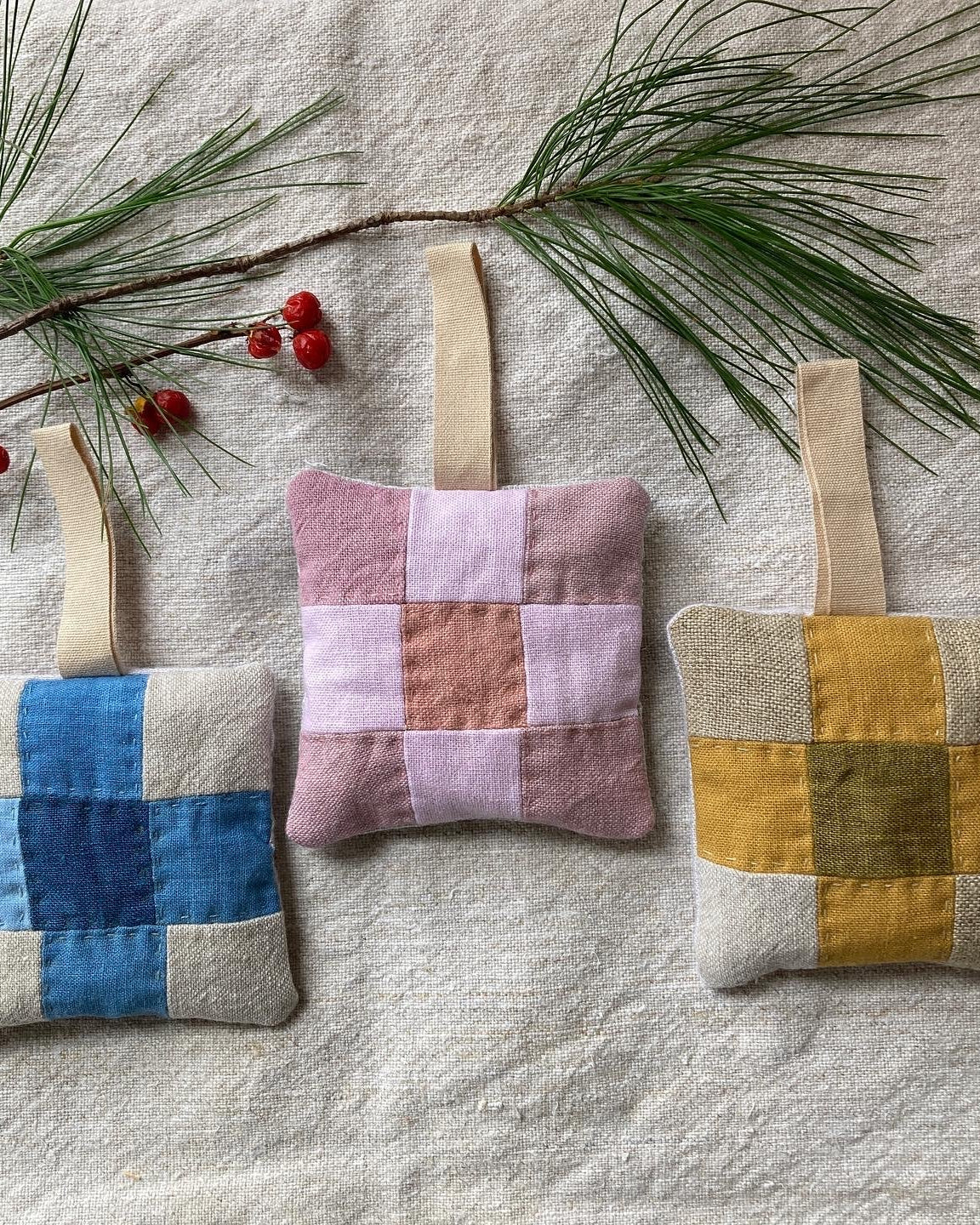 Nine Patch Quilt Holiday Ornament