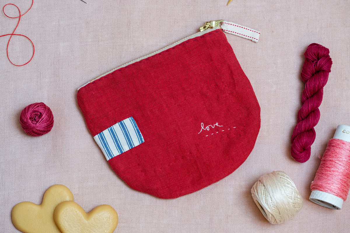 Hand-Stitched Zipper Pouch: Valentine&#39;s Day Edition