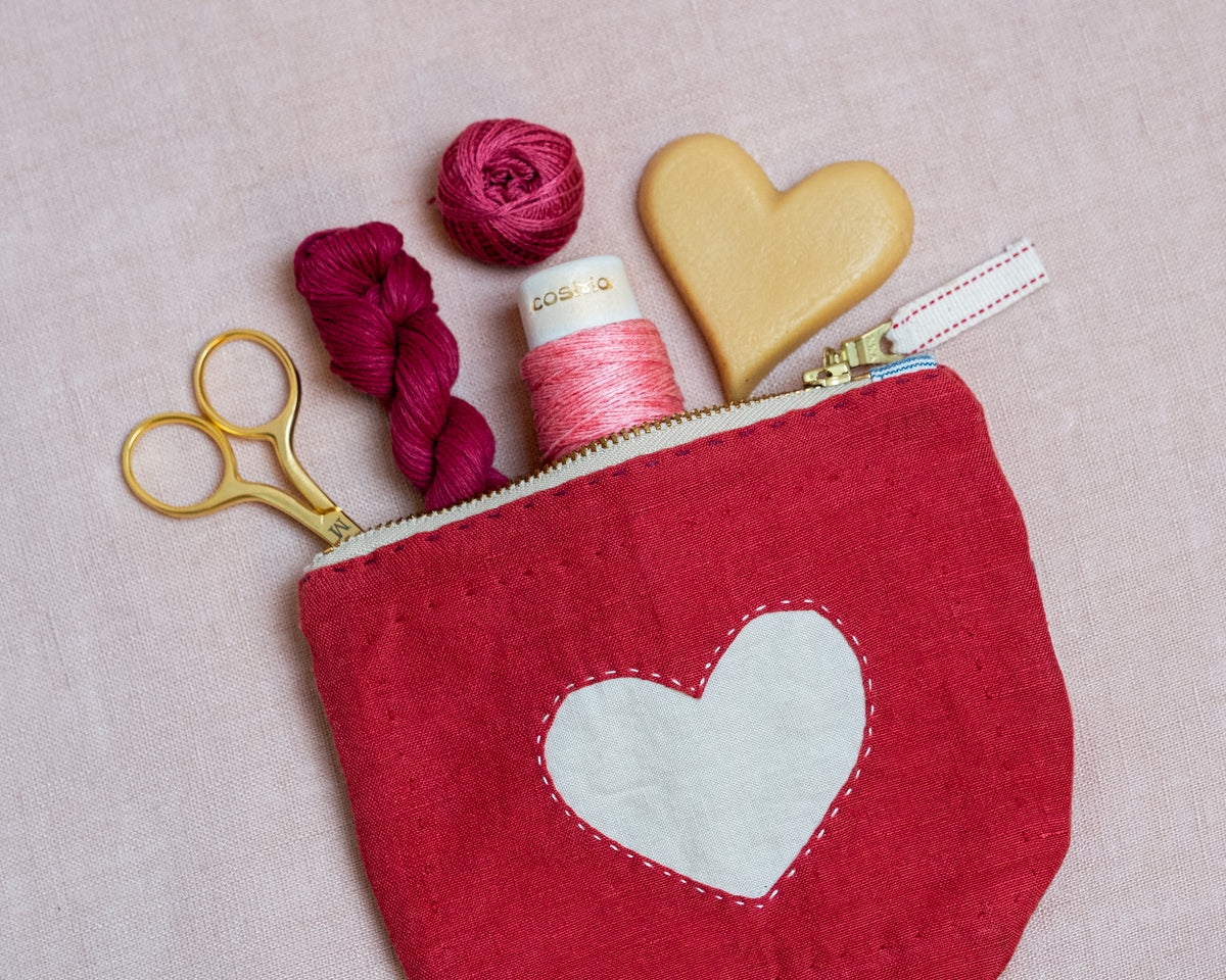 Hand-Stitched Zipper Pouch: Valentine&#39;s Day Edition