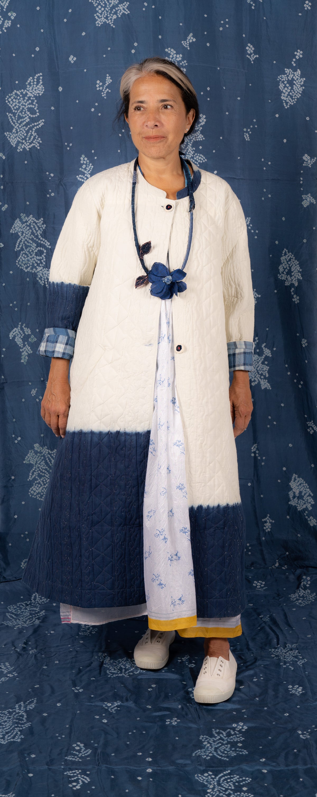 White and Blue Quilted Jacket by Injiri