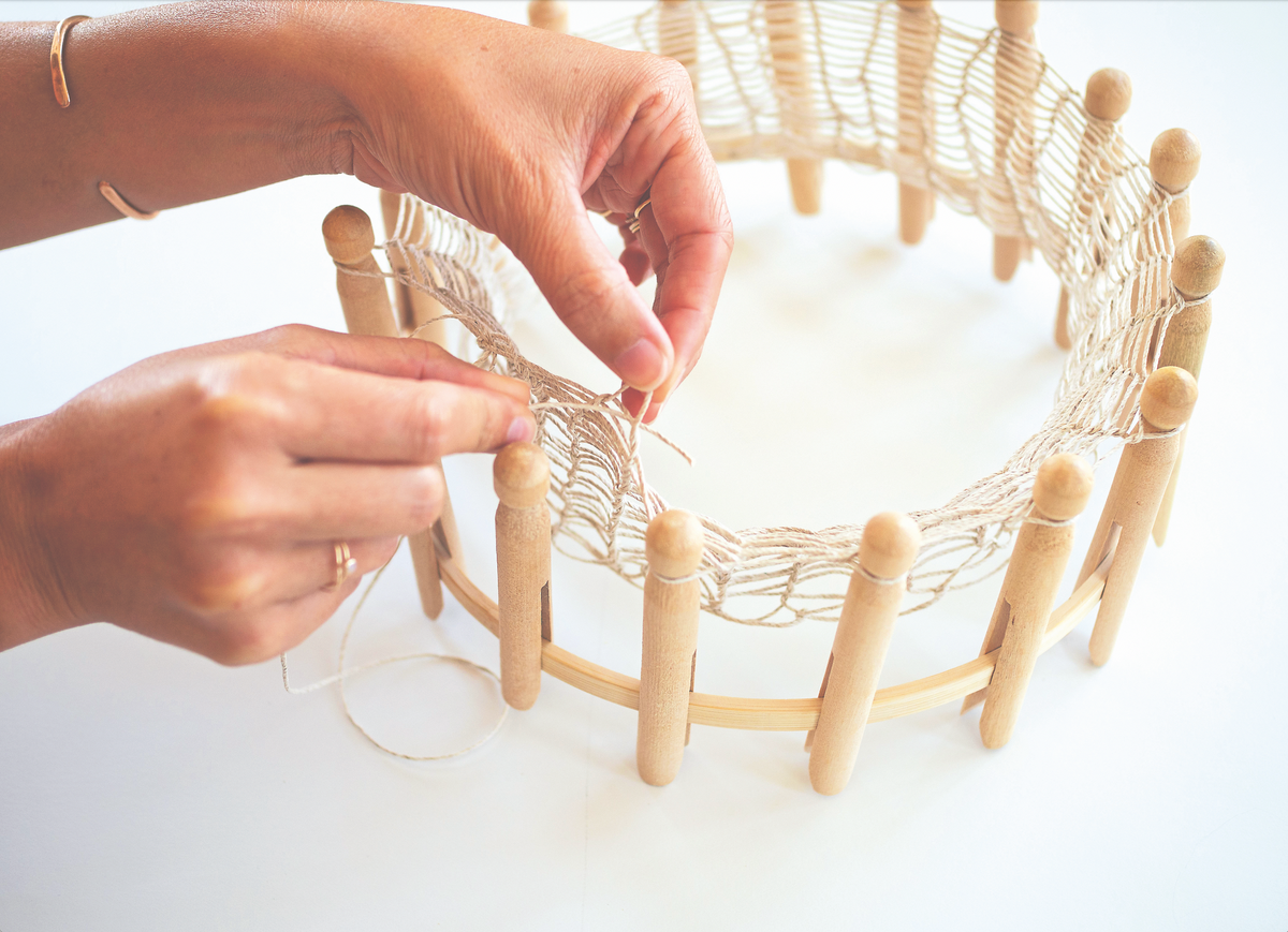 Simple String Bag on Homemade Knitting Loom