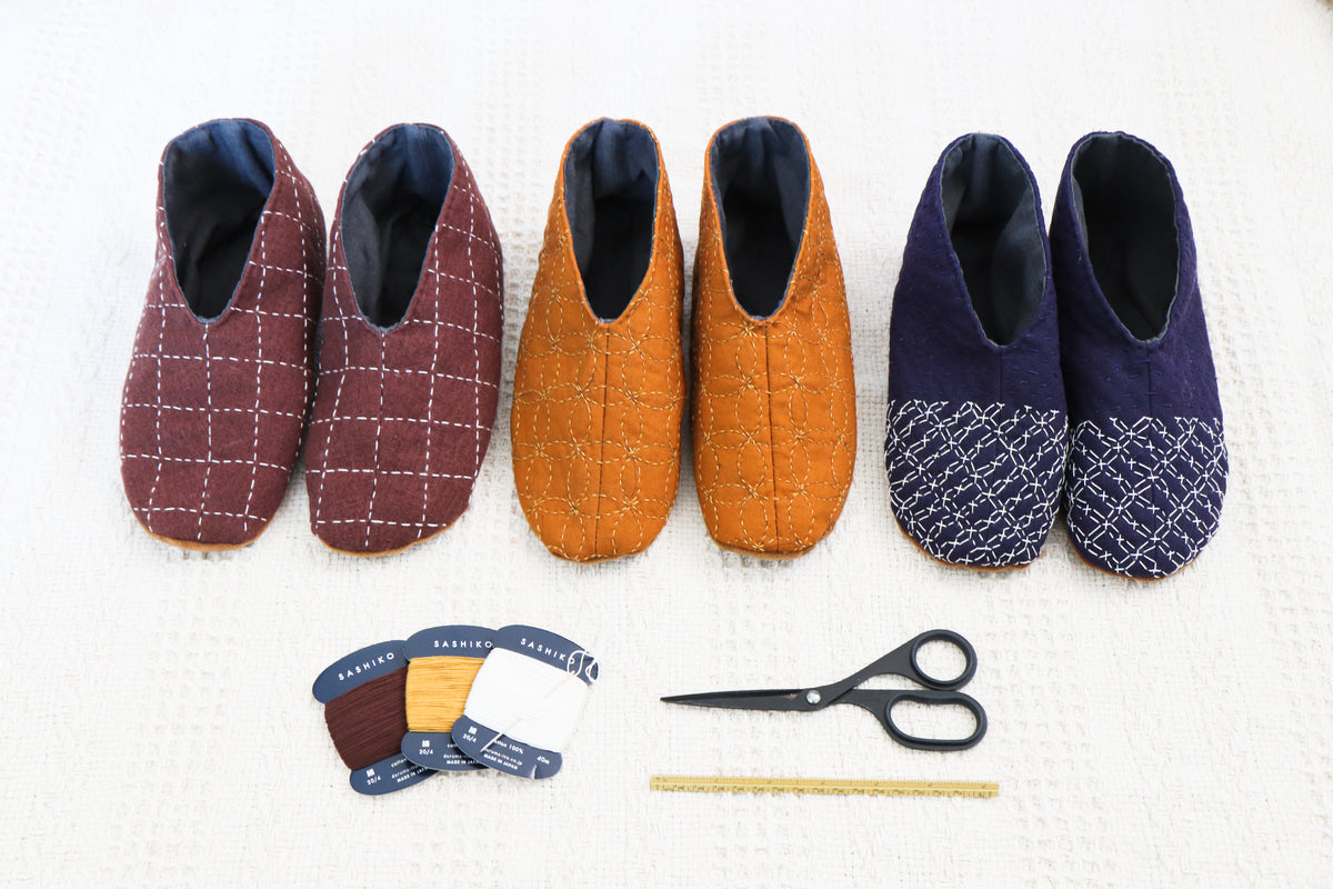 Quilted Sashiko Winter Booties