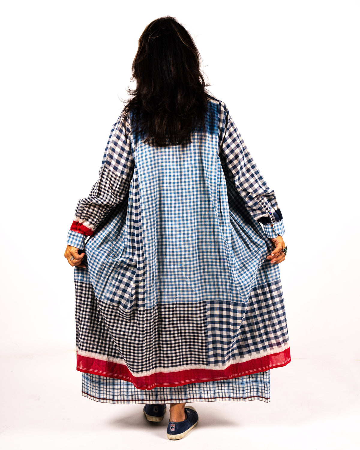 Blue Gingham Patchwork Dress by Injiri