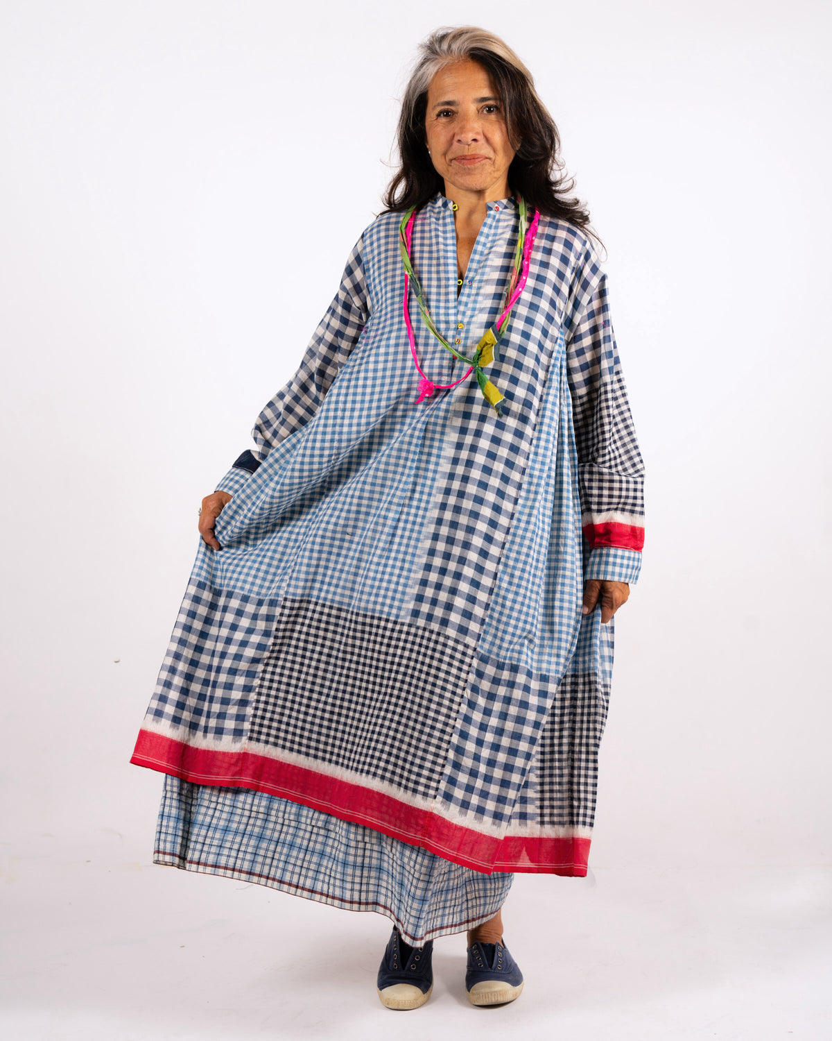 Blue Gingham Patchwork Dress by Injiri