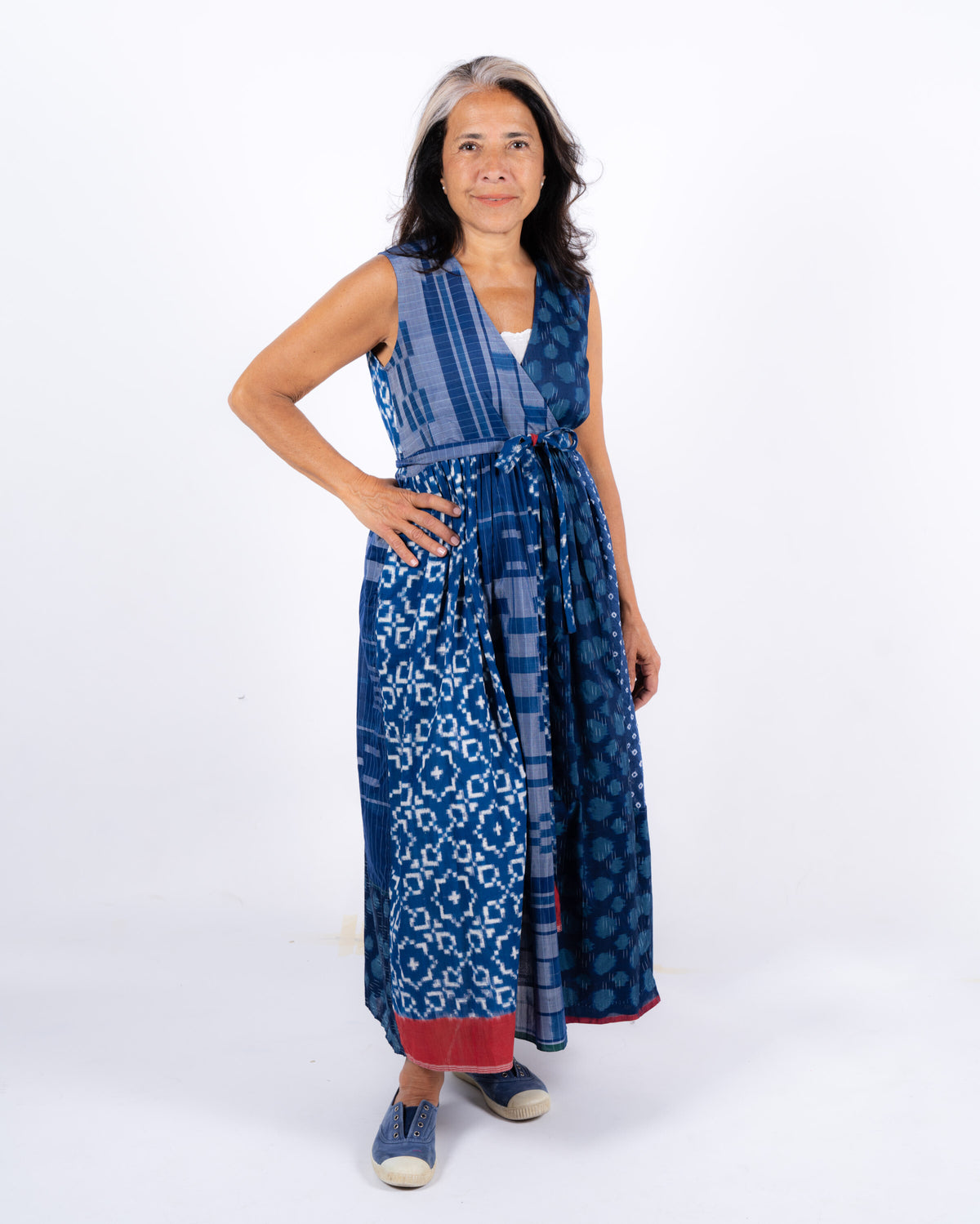 Blue Ikat and Shibori Patchwork Dress