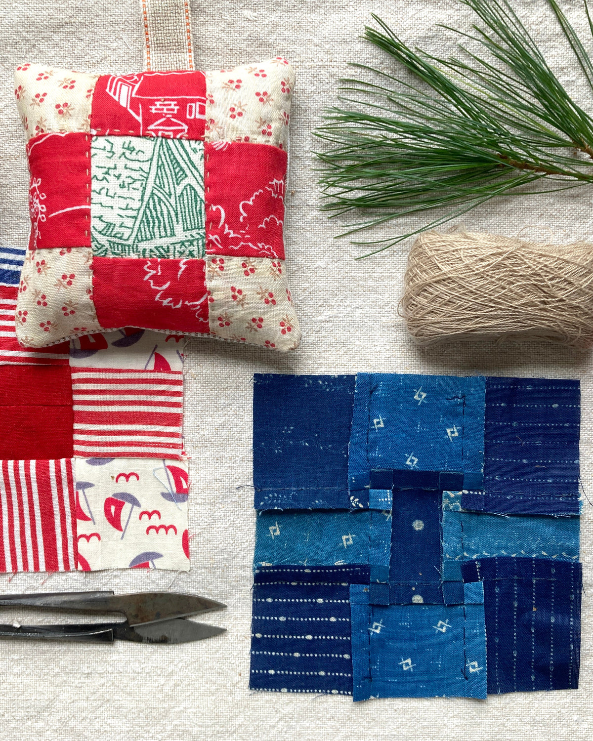 Nine Patch Quilt Holiday Ornament